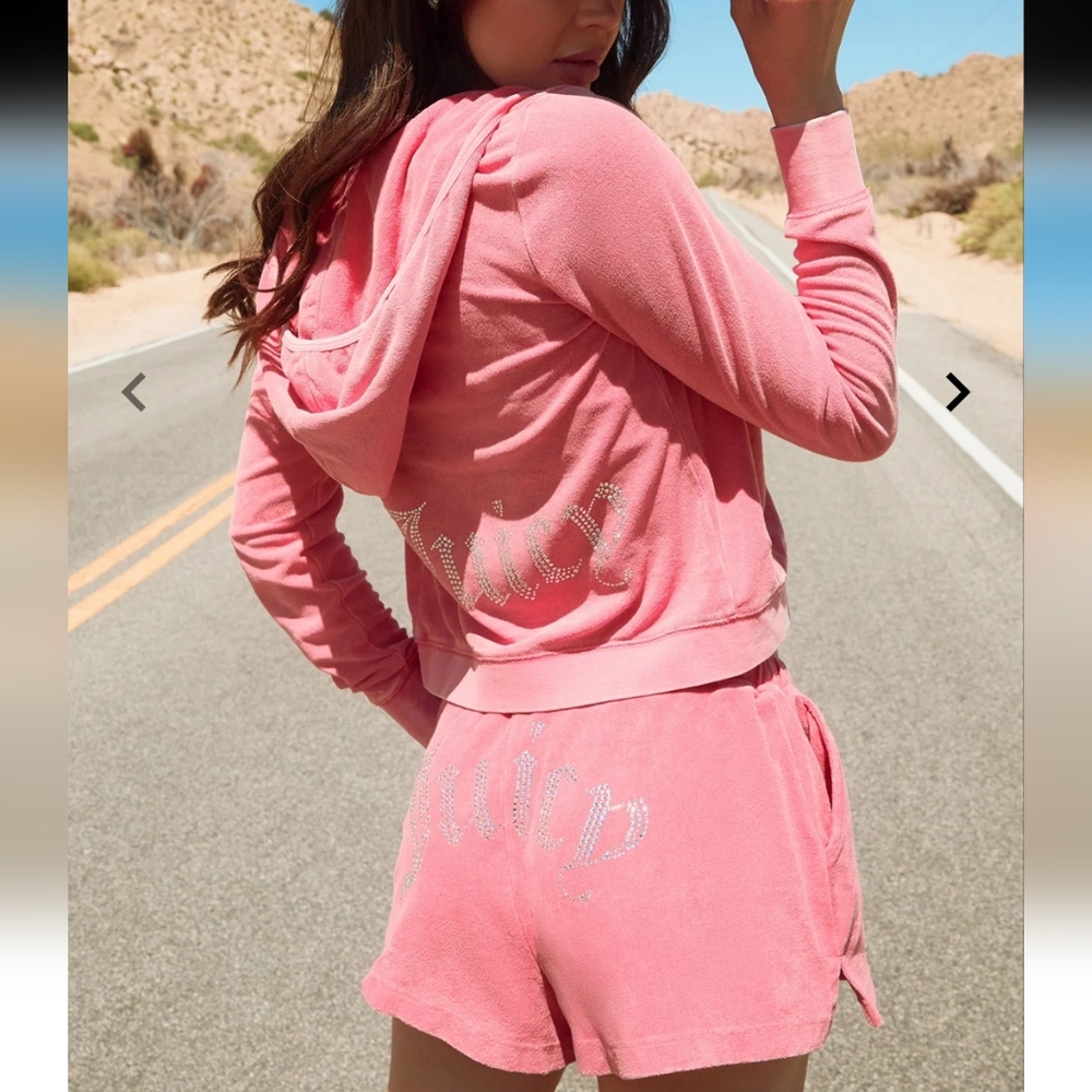 Juicy Couture Velour Tracksuit Shorts & Jacket Set NWT Y2K Glam Bedazzled Pink